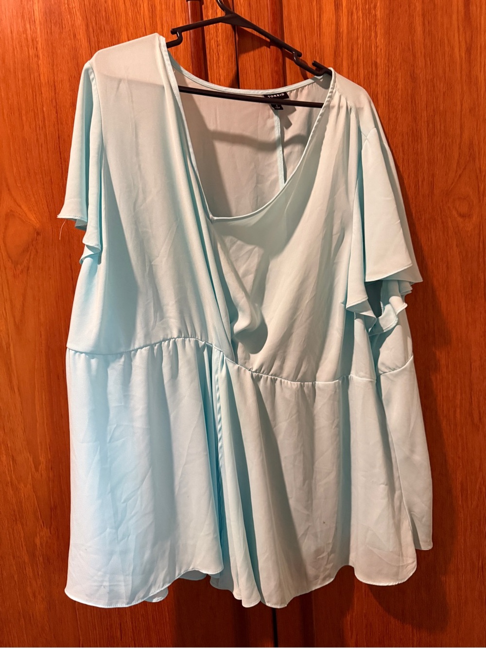 torrid Light Aqua Flutter-Sleeve Peplum Tunic
